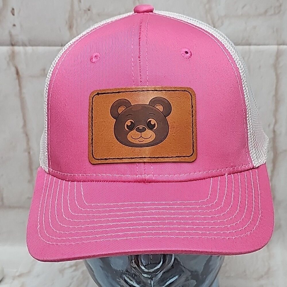 Teddy Bear Trucker Hat one size snap back baseball Cap Pink and white hat